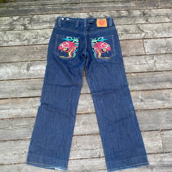 Rare Ed Hardy Embroidered Jeans Size 36 'Snake Bite' - Picture 12 of 15